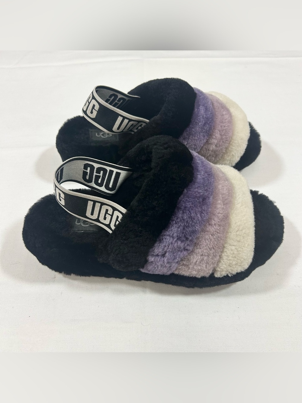 UGG Fluff Yeah Slide Violet Multi Sheepskin Slipper Fur Sandals Womens US 5.5